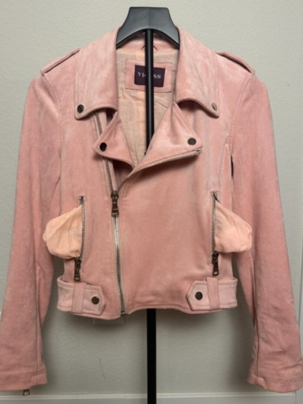 Vigoss Blush Pink Faux Leather Moto Jacket | Size XS